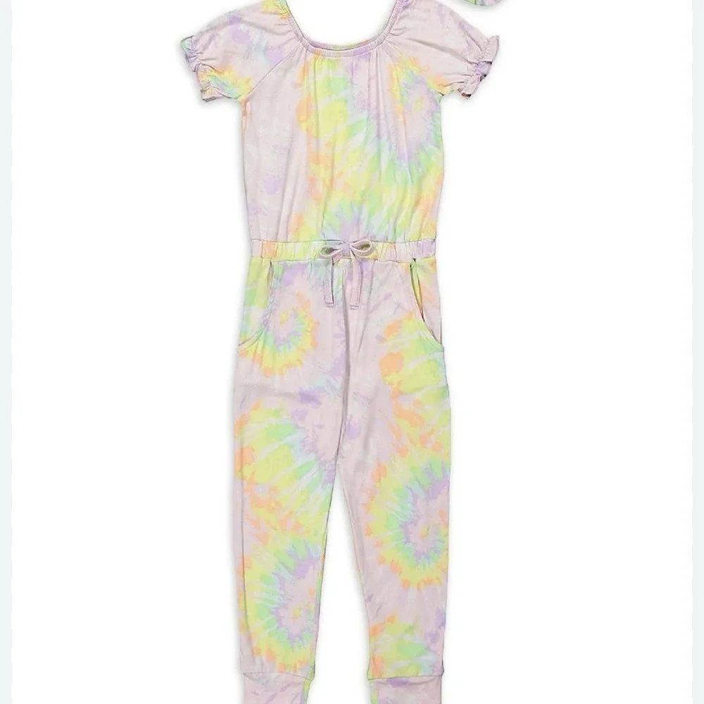 FreeStyle Revolution Pastel Tie-Dye Jumpsuit Pockets Girls 4T One Piece Outfit - Picture 1 of 7